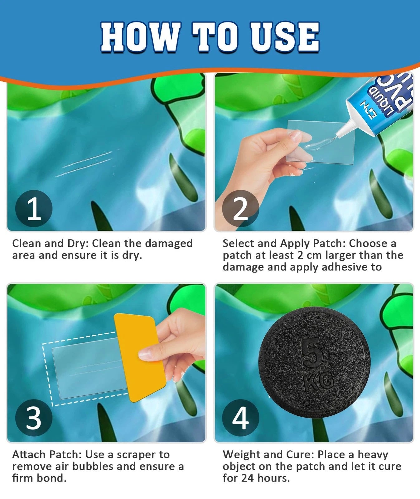 EPN Air Mattress Patch Kit, Waterproof Vinyl Pool Liner Repair Kit for Clear