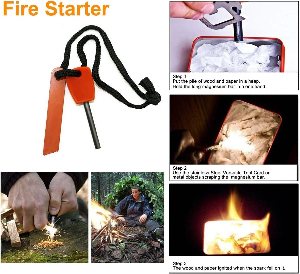 EMDMAK Survival Kit Outdoor Emergency Gear for Camping Hiking Black