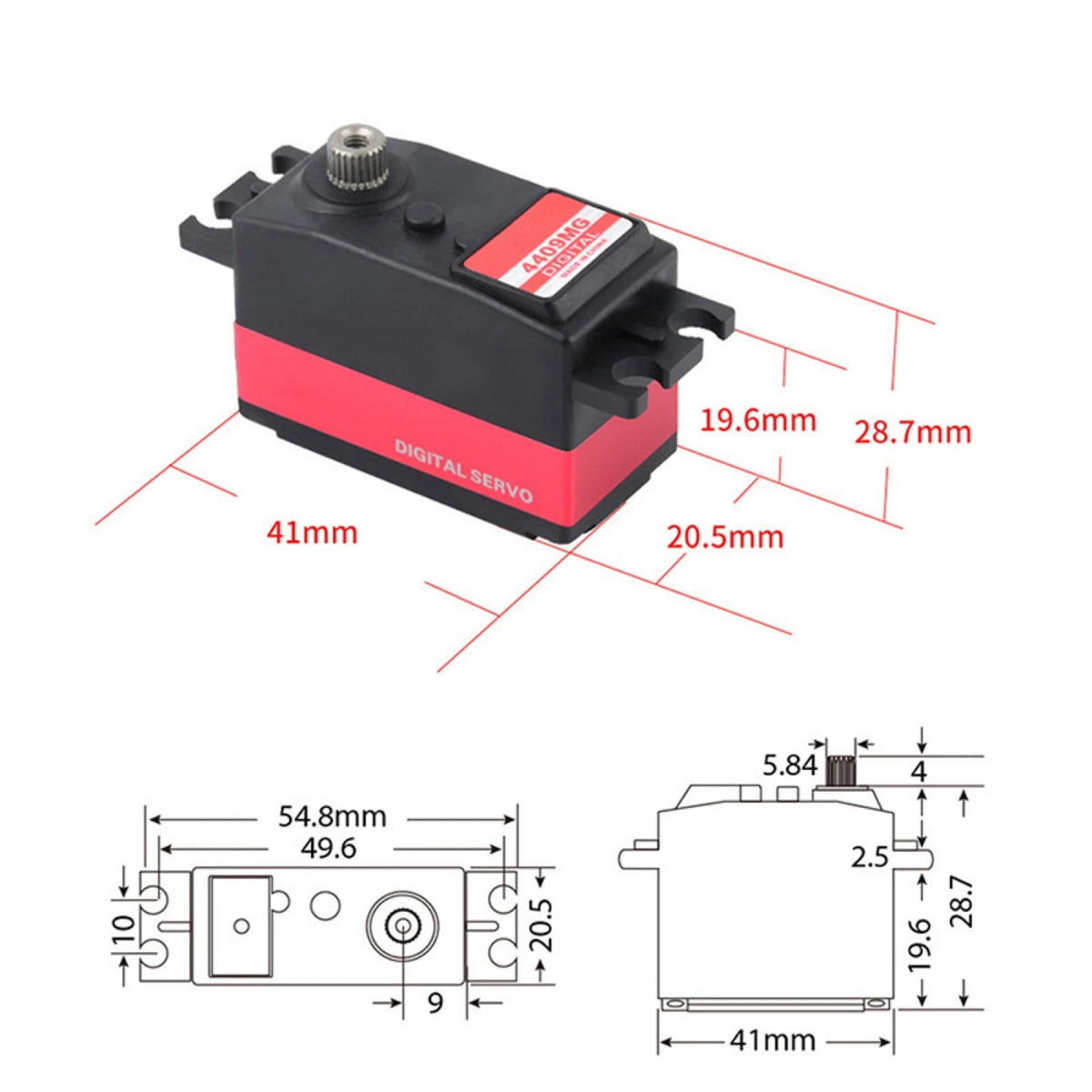 25T JX PDI-4409MG 4.8-6.0V 9KG Metal Gear Digital Servo With Arm 1/8 1/10 RC Car