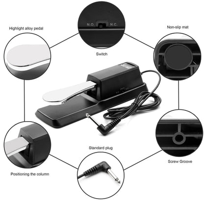 Soraco Sustain Pedal 2.85 inches (W) x 2 (L) x 9.1 (H), black