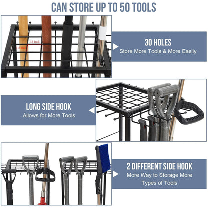 Garden Tool Organizer Holds 50 Long-Handled Corner Organizer, Black