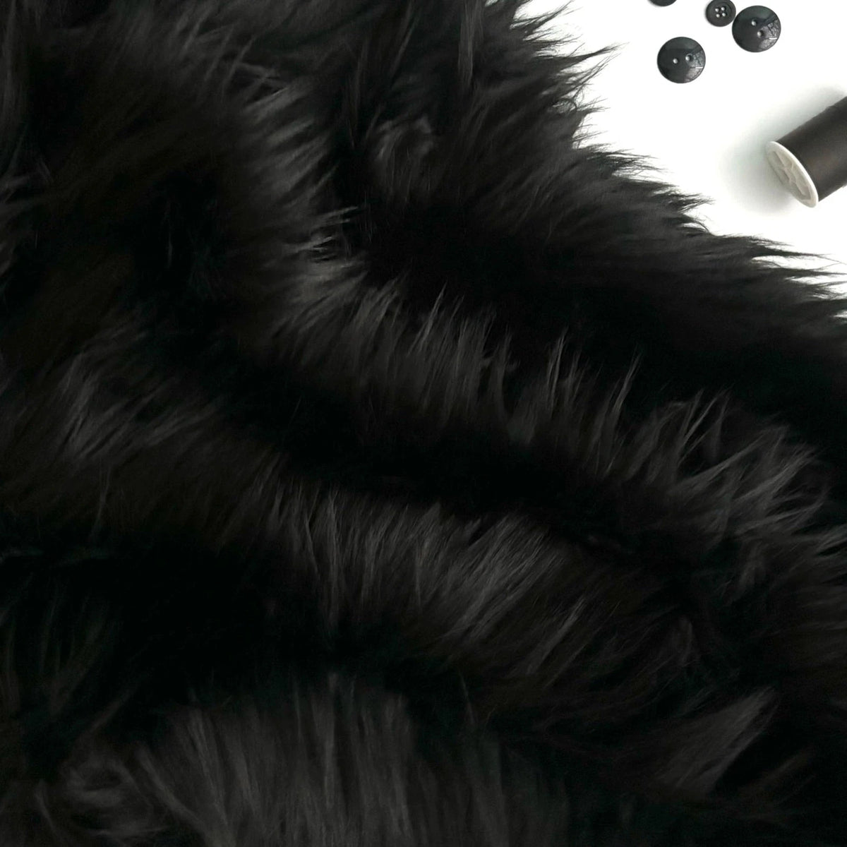 Bianna Noir Black Faux Fur Fabric – Shaveable, Thick, Cut from 60-Inch