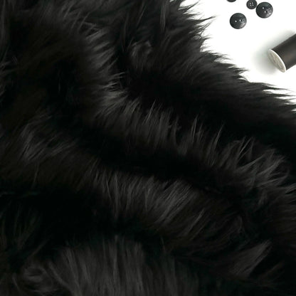 Bianna Noir Black Faux Fur Fabric – Shaveable, Thick, Cut from 60-Inch