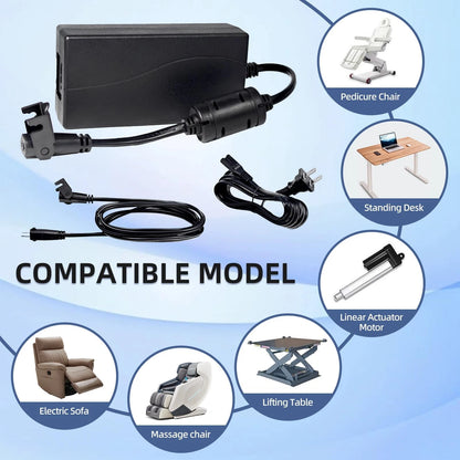 Universal Power Cord for Recliner Chair - 2-Pin 29V 2A Cord, Black