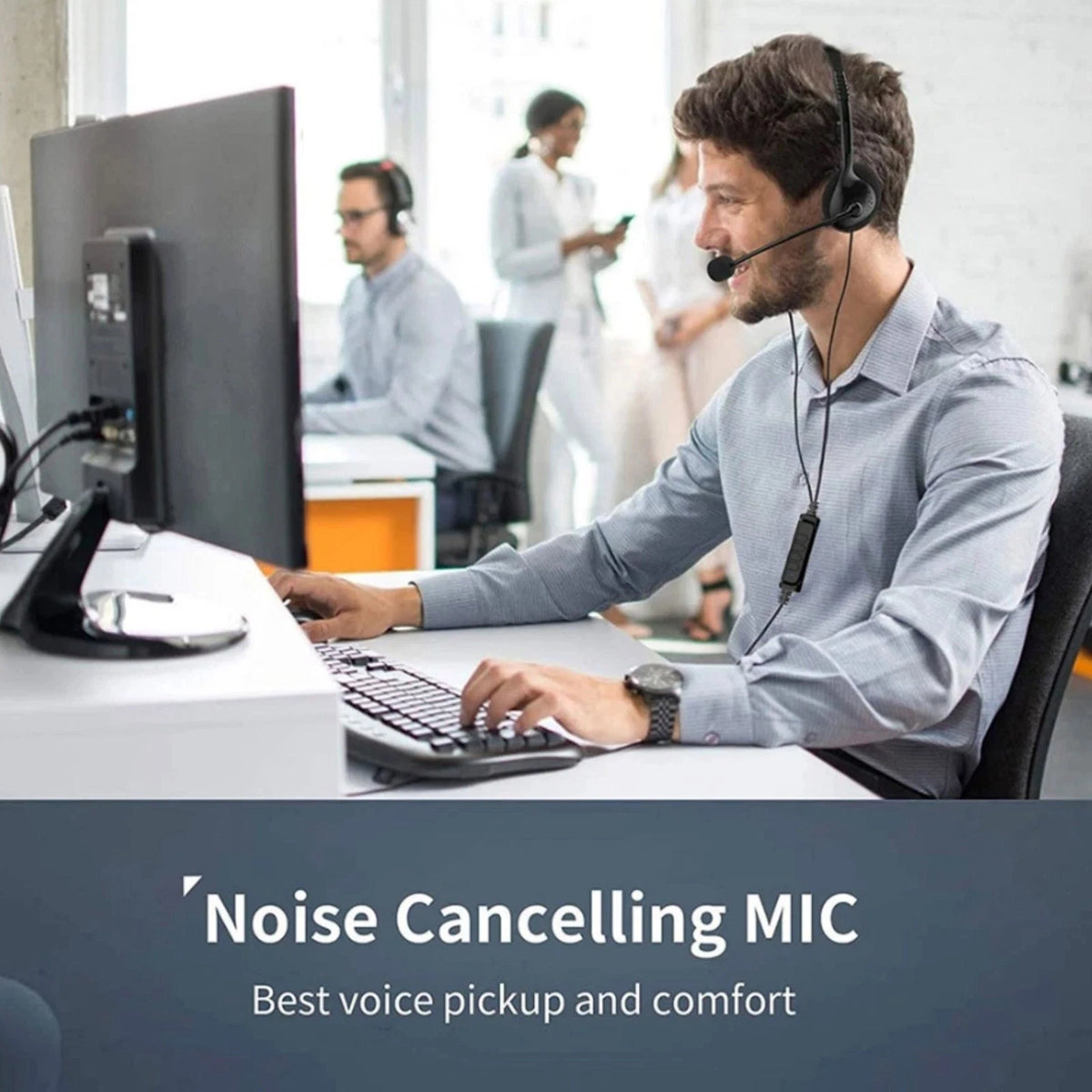 USB Headphone With Flexible Microphone Boom For Customer Service Job Call Center