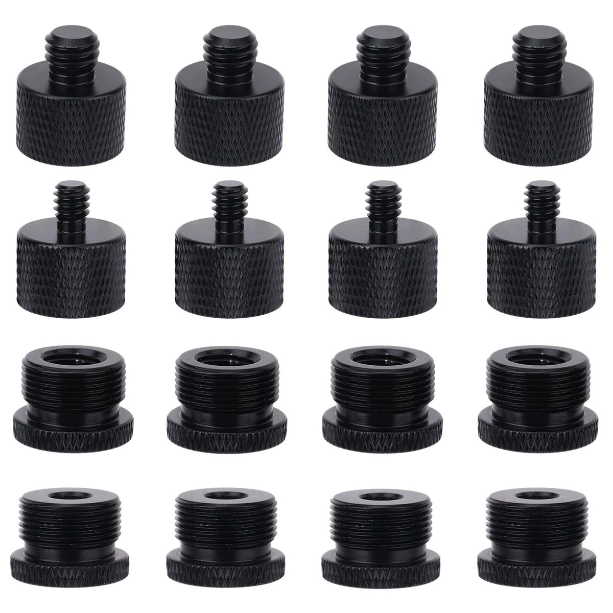 16pcs Mic Stand Adapter Parts Set, 5/8 to 3/8 & 1/4 Aluminum black