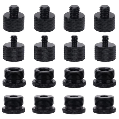 16pcs Mic Stand Adapter Parts Set, 5/8 to 3/8 & 1/4 Aluminum black