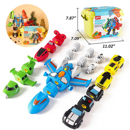 QUERCITRON 5-in-1 Magnetic Vehicles Playset Toy, Transform Medium, Multicolor