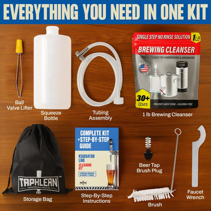 Kegerator Cleaning Kit with 1 LB Beer Line Cleaner Made in USA – 30+ White