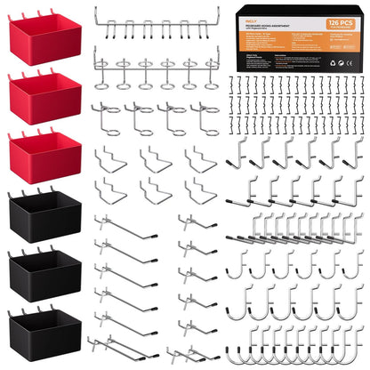 INCLY 126PCS Peg Board Organizer Accessories Kit, Pegboard 126 PCS, Silver