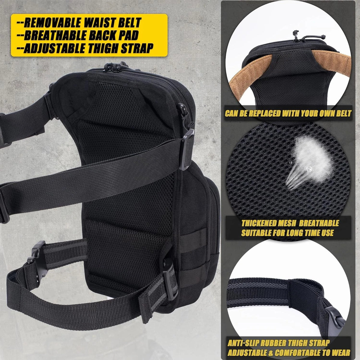 Tactical Drop Leg Bag Utility Pouch Molle Pack for Outdoor Motorcycle Black