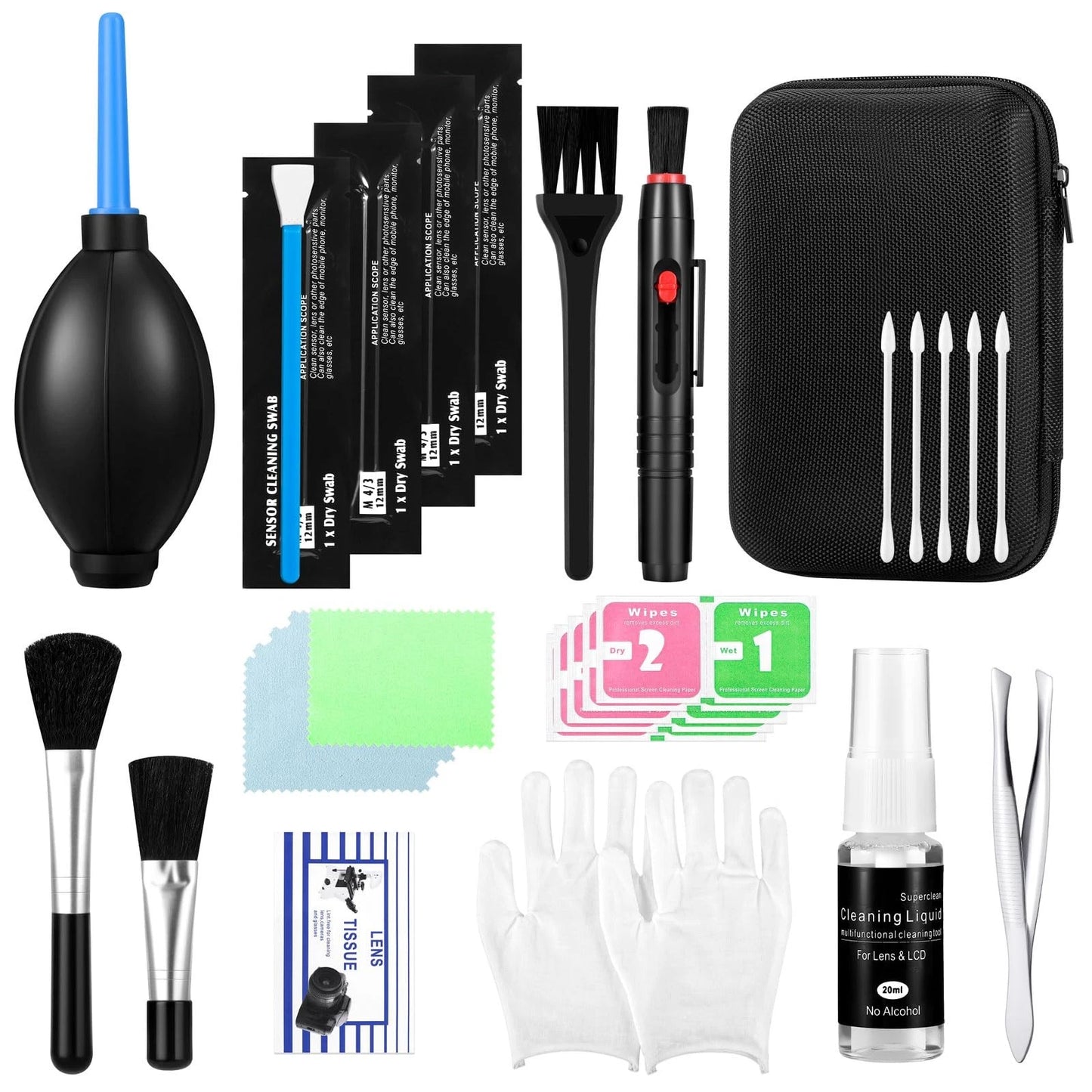 Camera Lens Cleaning Kit - Mirrorless and DSLR Kit, Black