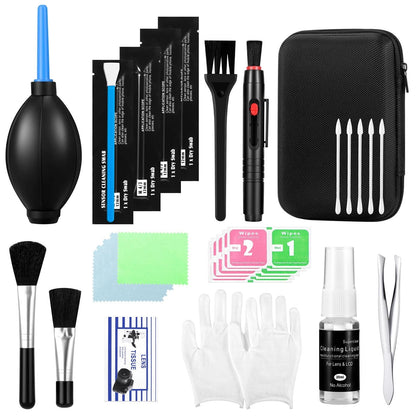 Camera Lens Cleaning Kit - Mirrorless and DSLR Kit, Black