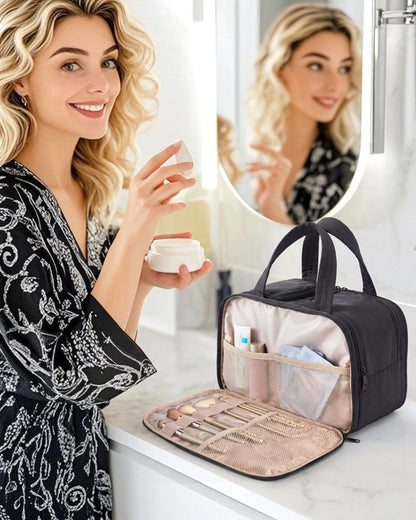 BAGSMART Travel Toiletry Bag, Puffy Large Bag for Large, B-Black