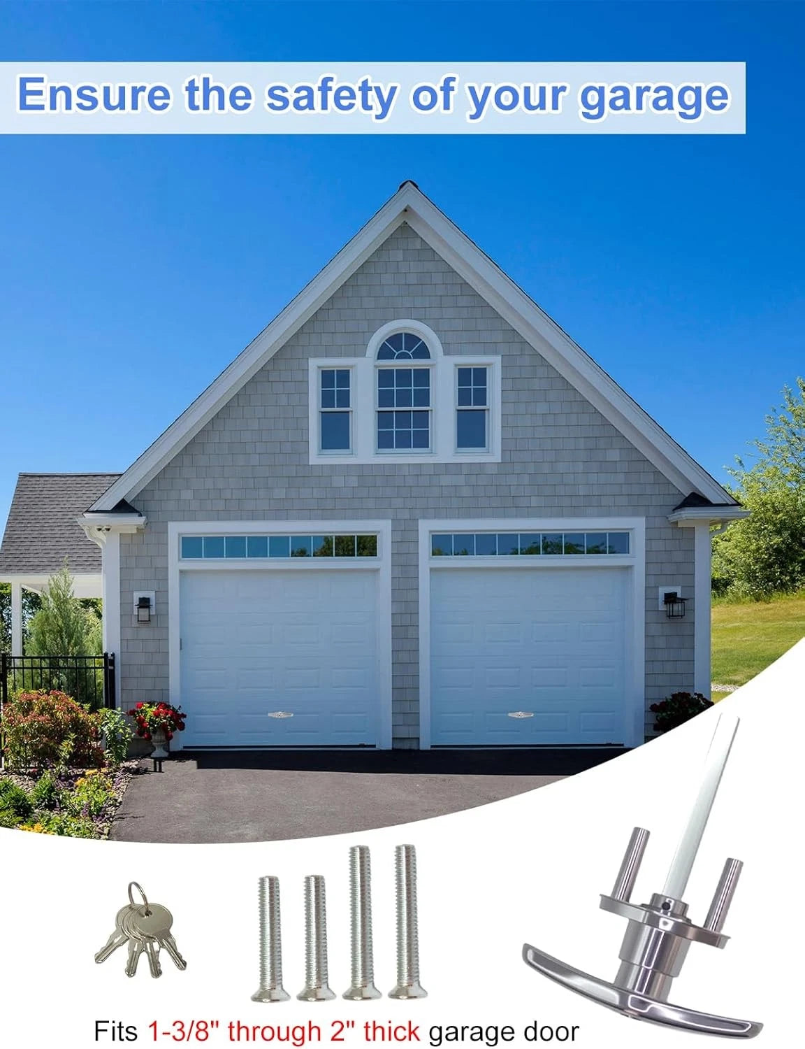Garage Door Lock T-Handle Locks Latch Replacement Parts with 4 Keys, Nickle