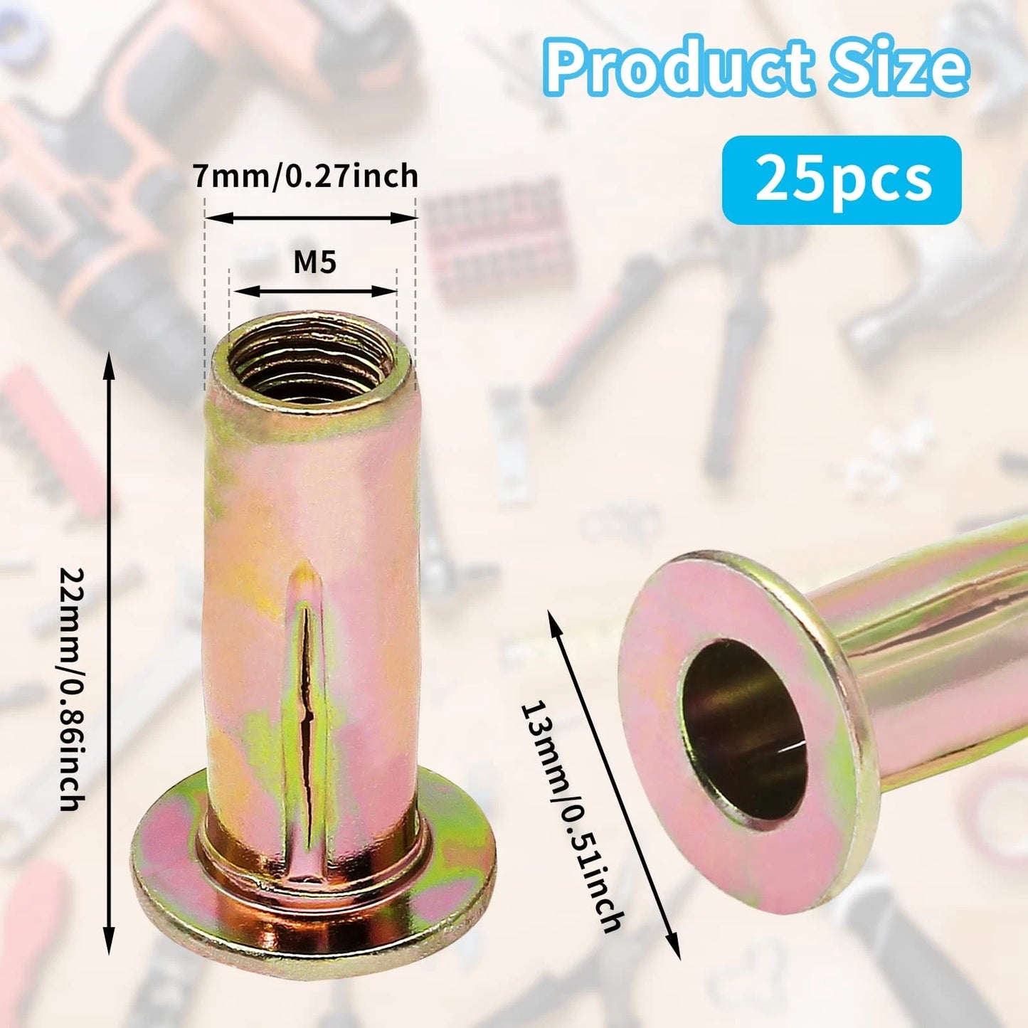 Moicstiy 25Pcs M5 Steel Multi Grip M5, Zinc (Metallic) or Gold