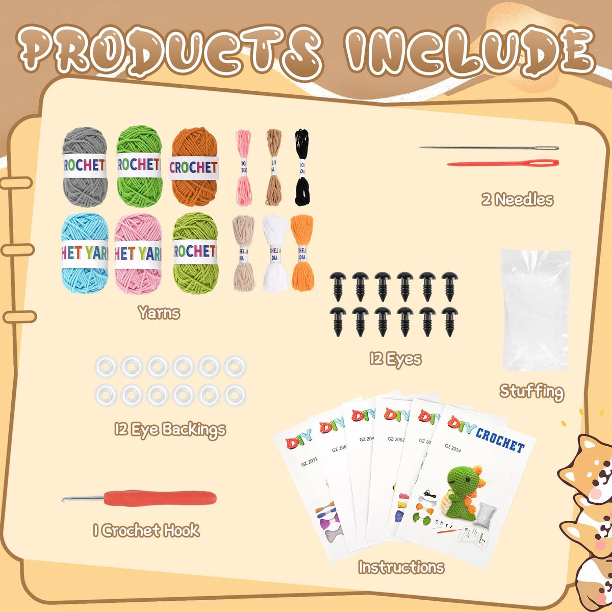 FHFTHYH 6Pcs Crochet Kit for Beginners, DIY Craft Adults, small, colorful