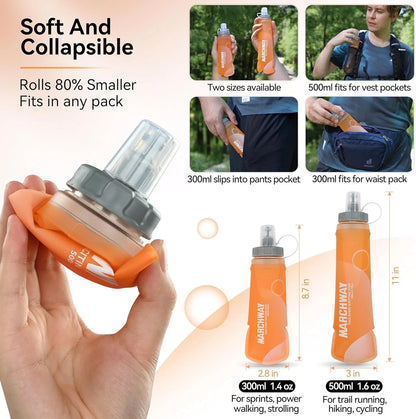 MARCHWAY Soft Hydration Flask with Wide Mouth, 300ml/500ml 300ML, Orange