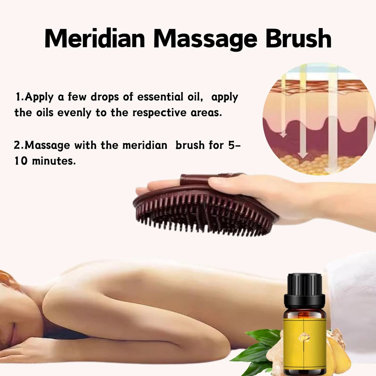 2pcs Meridian Brush Massage, 2025  Massage Pressure Brush, Brown