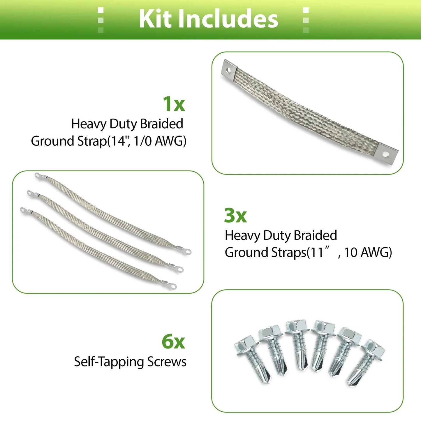 40140 Engine Braided Ground Strap Kit Set of 4