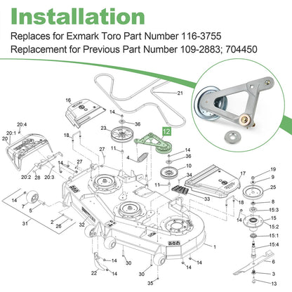 Deck Idler Fits Exmark Lazer Z AS E S X Z Series Replaces 116-3755 109-2883