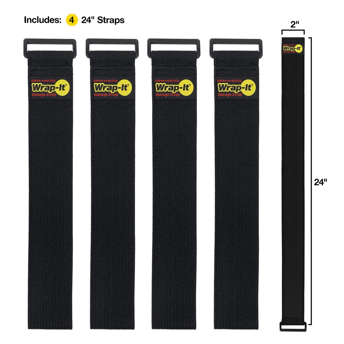 Super-Stretch Wrap-It Storage Straps - 24" (4 Pack) Black Pack),