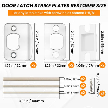 2 Sets Door Latch Strike Plates Restorer, Opening Medium, Silver