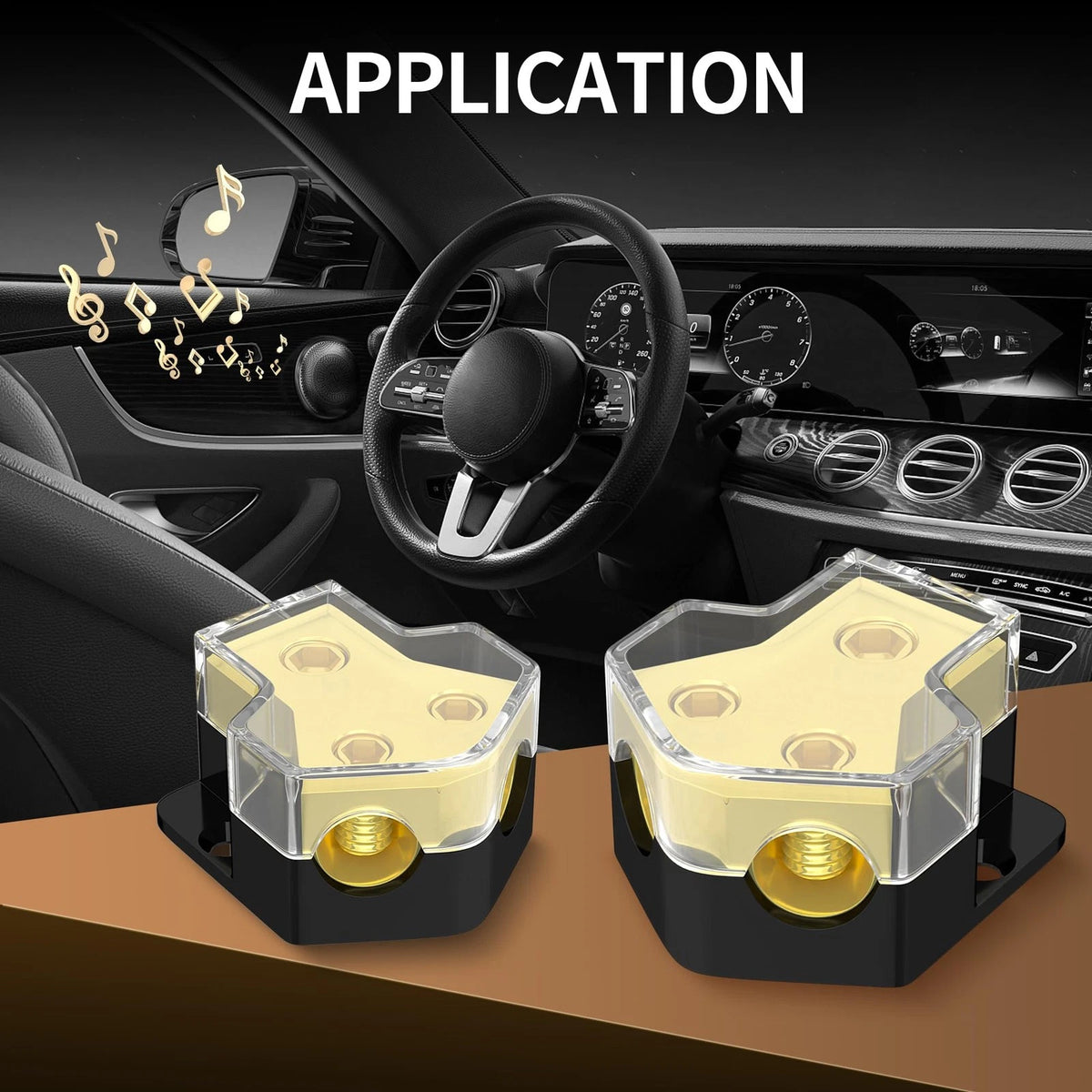 RVBOATPAT 12V Power Distribution Block Car Audio Amp Splitter 2 Way Golden