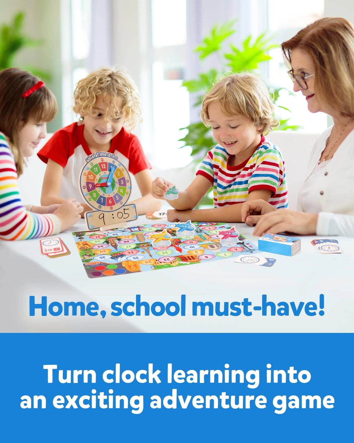 Coogam Wooden Clock Teaching Time Toy, Analog Medium, Red, Green, Blue