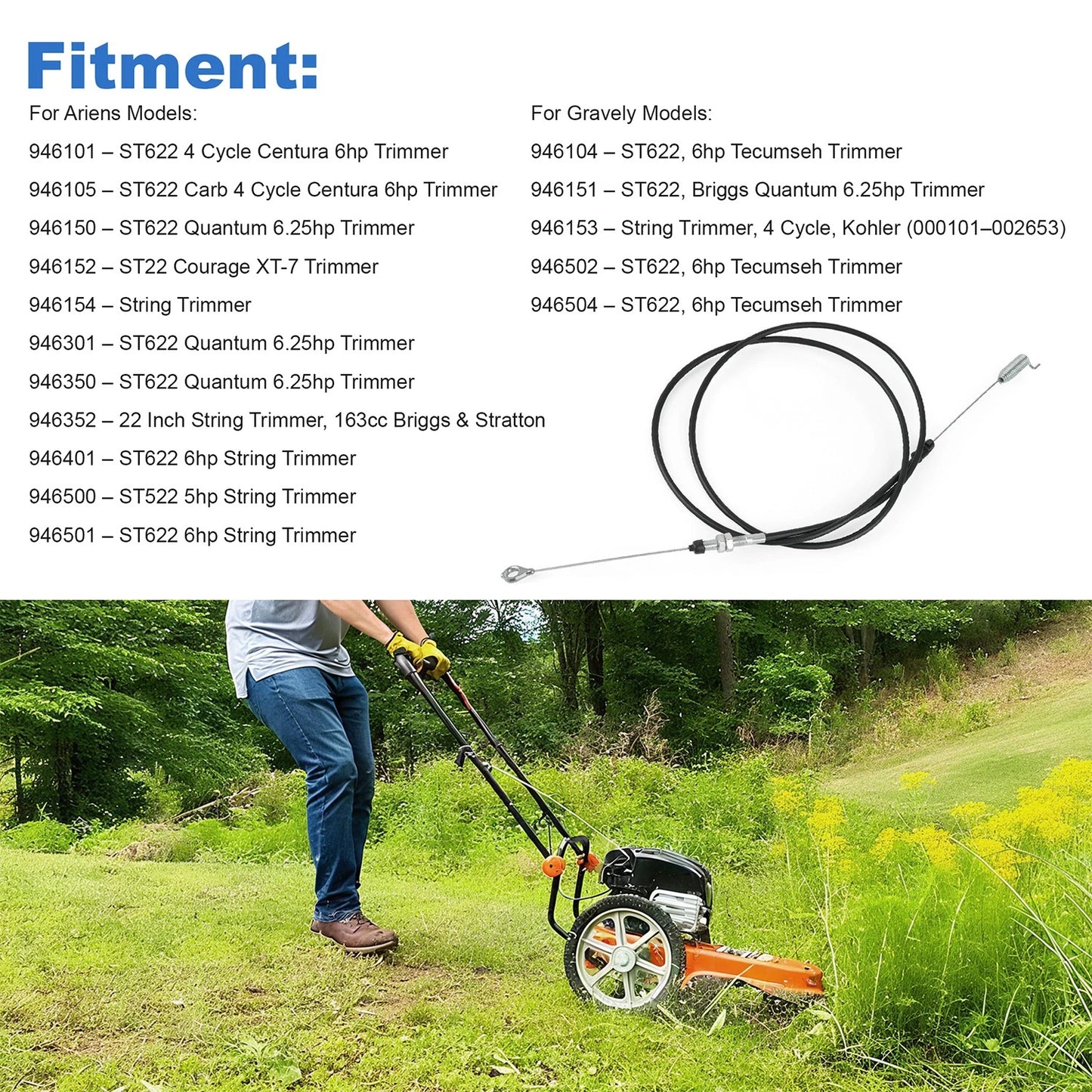 String Trimmer Throttle Cable 06944500 For Ariens ST622, ST522, Gravely ST622