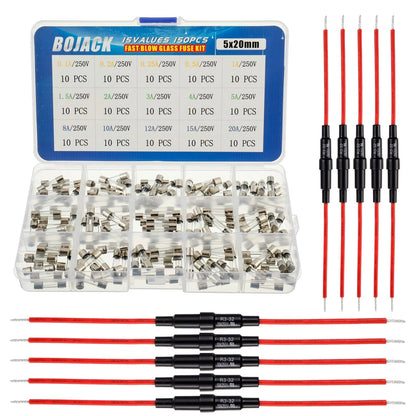 BOJACK 5x20 mm Fuse Holder Inline Screw Type with 16 AWG Red Wire + 15...