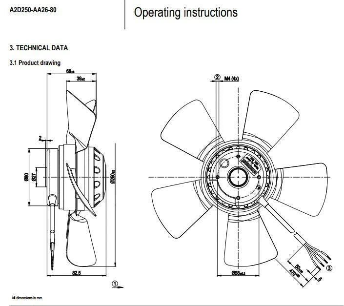 Ebmpapst Fan A2D250-AA26-80 M2D068-DF 400/480VAC 140/220W 0.3A Spindle Motor Fan