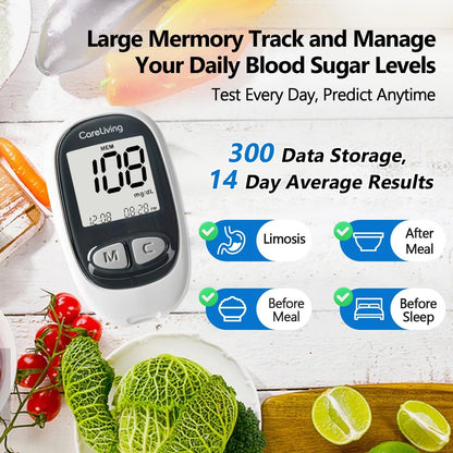 CareLiving MM1100 Blood Glucose Monitor Kit with 100 Test Strips, 100 gray