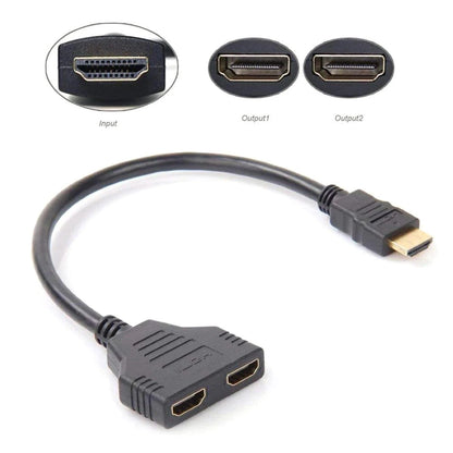 11.8 In HDMI Cable Adapter Male To Dual Female 2.0 Converter 1 in 2 out Splitter