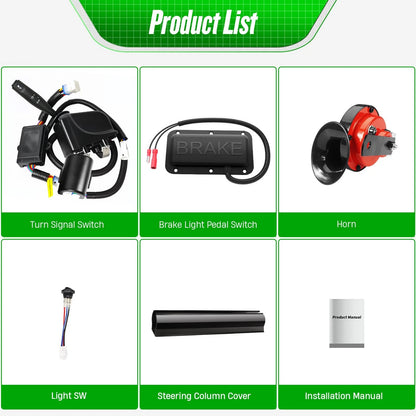 Upgraded Golf Cart Turn Signal Kit with Horn, Brake Switch Pad and black