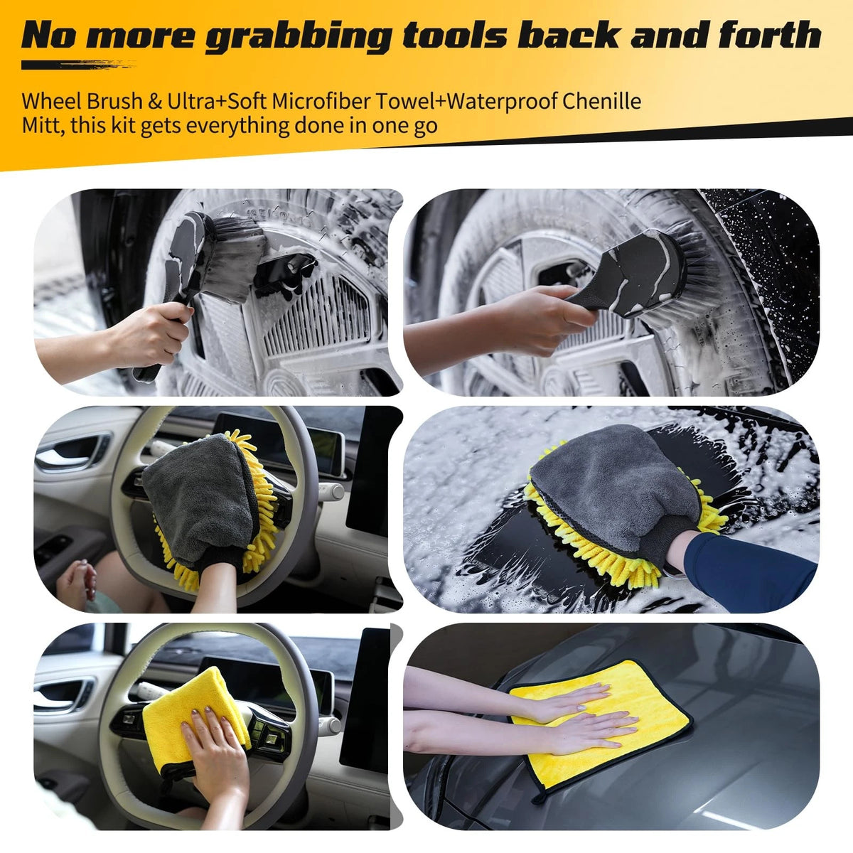 Ordenado 15° Curved Car Wash Brush with Long Handle, 22.8", Black and Yellow