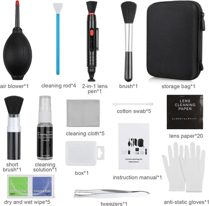 14-in-1 Camera Lens Cleaning Kit - Mirrorless & DSLR Sensor 14 IN 1, Black