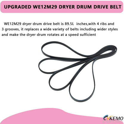 WE12M29 WE03x29897 Dryer Drum Drive Belt Ultra Sturdy Replacement for Black