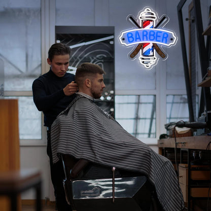 Barber Neon Sign for Shops Hair Salon 13.78x12.99 inches, Blue,
