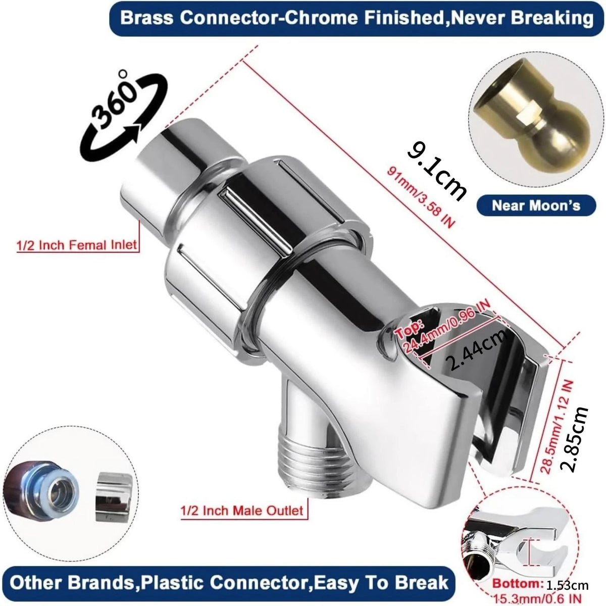 Plastic Shower Arm Bracket with 360° Swivel Joint, Easy Install, 2-Pack Sets
