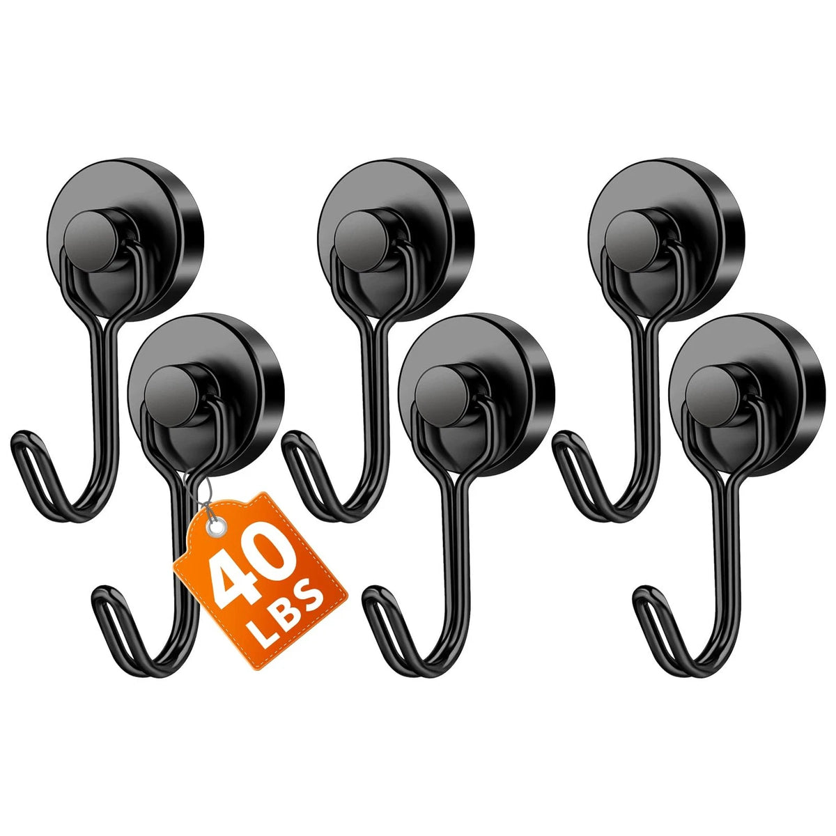FINDMAG Magnetic Hooks, 40Lbs+ Strong Magnet Hooks for 6Pack 40Lbs+, Black