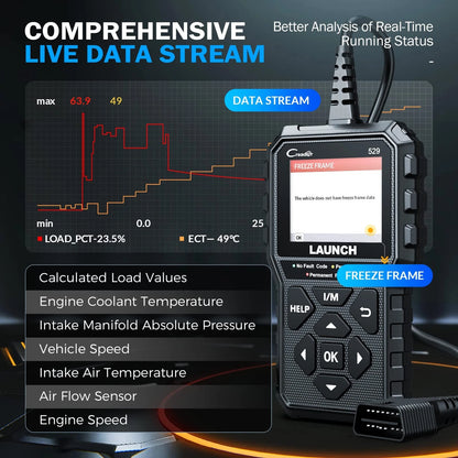 Launch CR529 OBD2 Scanner Diagnostic Tool, Full for CR529, Black