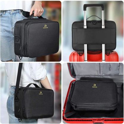 Relavel Makeup Bag Travel Train Case 13.8 inches Large Medium, m Black