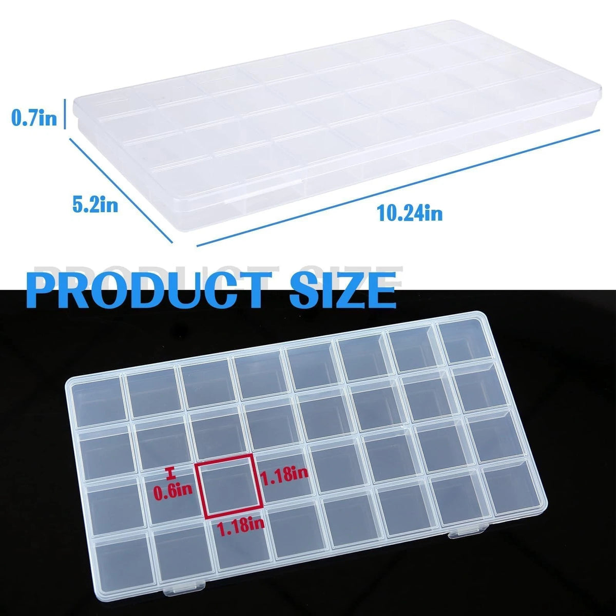 GREENTIME 2 Pack 32 Grids Clear Plastic 10.24" L x 5.2" W x 0.67" H, 2 pack
