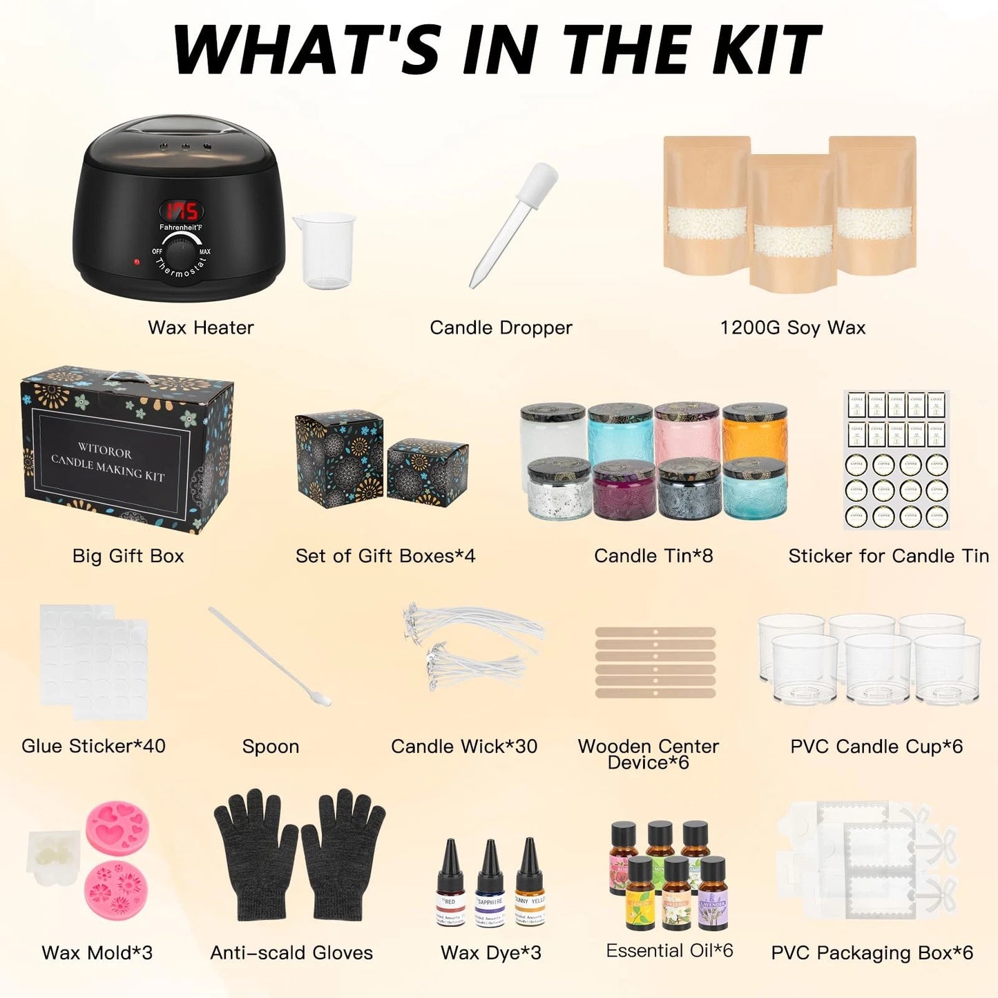WITOROR Candle Making Kit, Scented Candles Medium, Black Melt Warmer