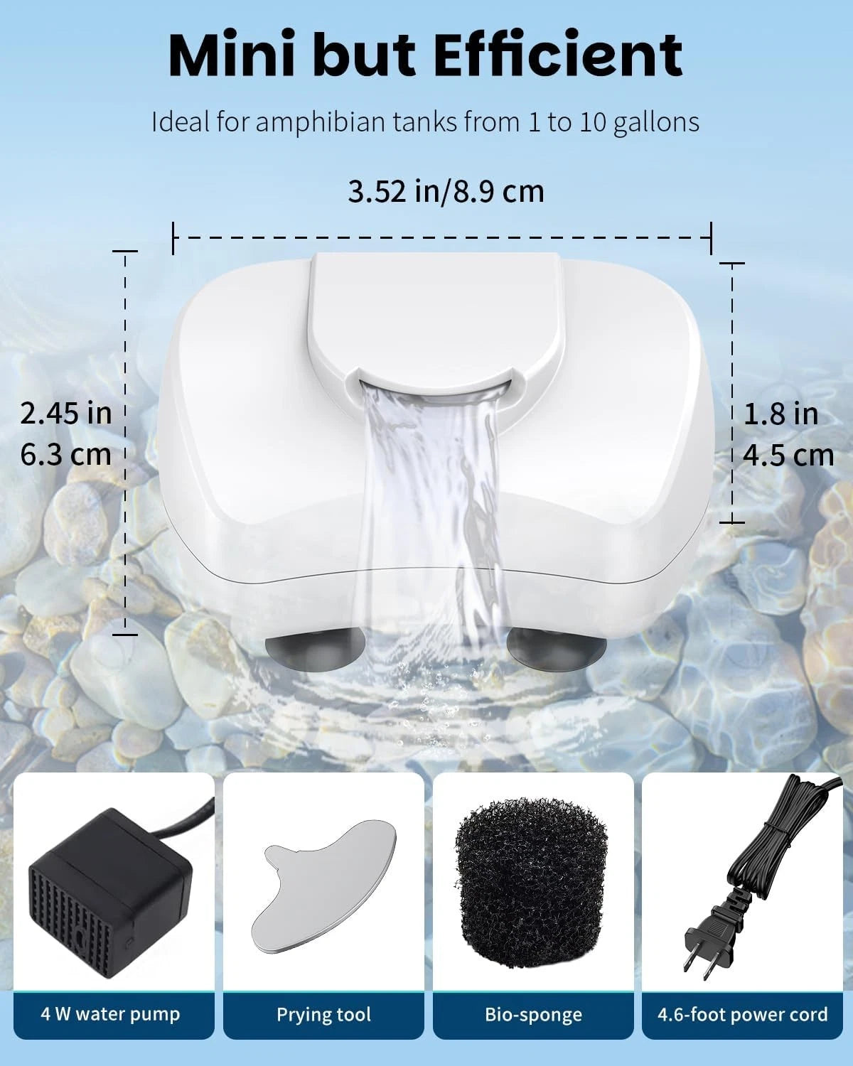 Pawfly 80 GPH 4 W Mini Turtle Filter for 1-10 Gallon Tanks, Low Water White