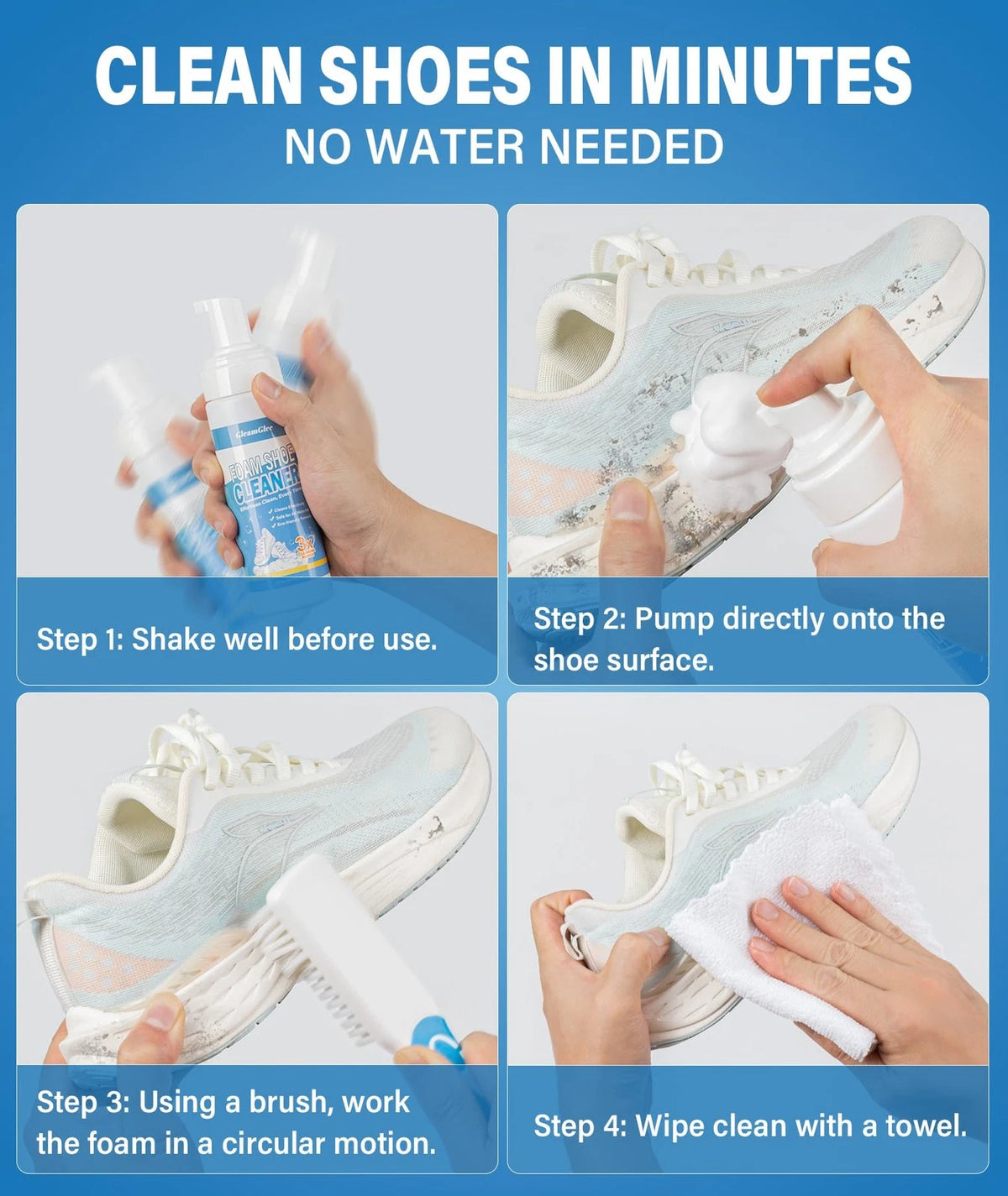 GleamGlee Shoe Cleaner 6.76 oz – Deep-Cleaning Sneaker Oz, Blue