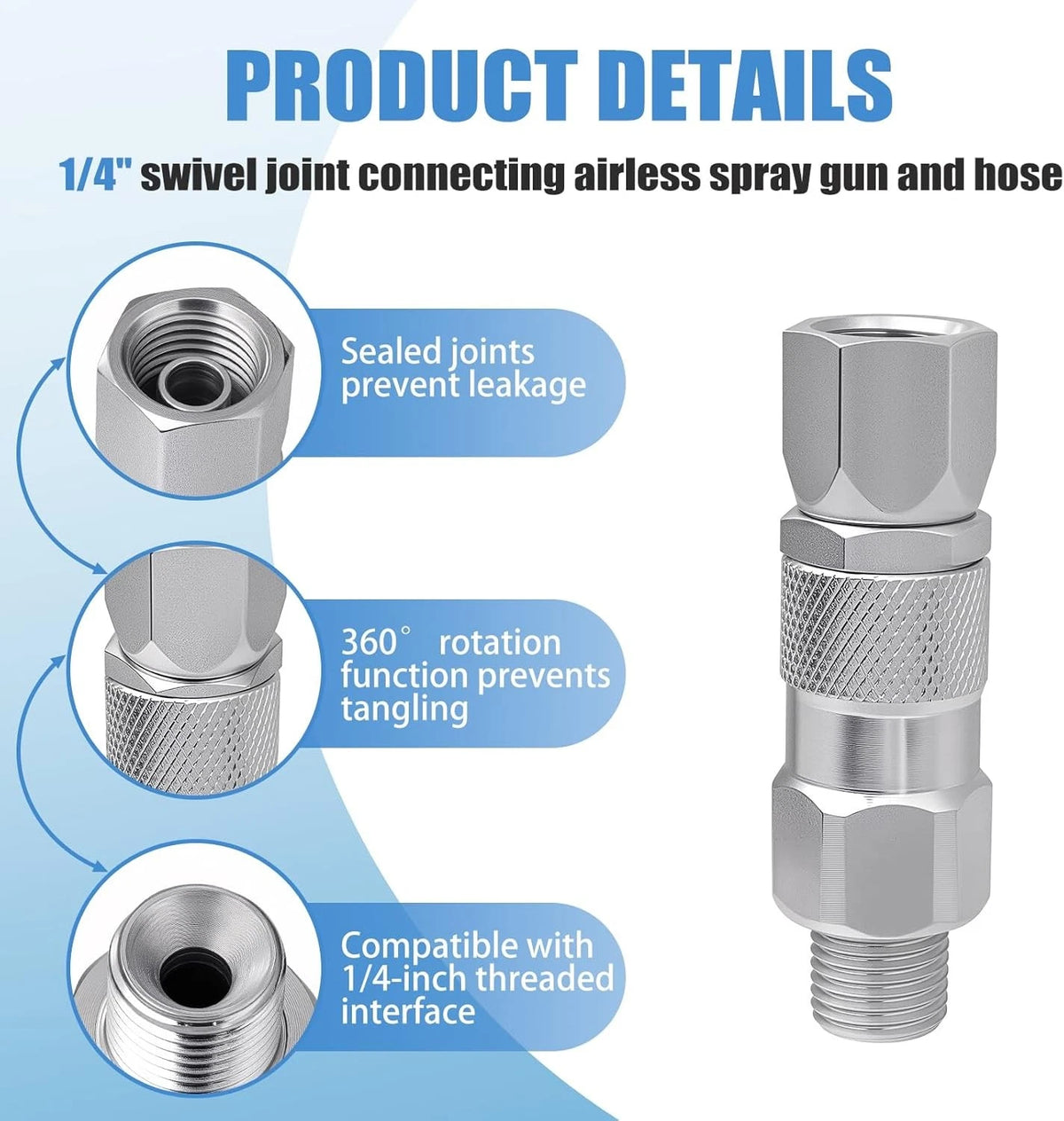 244515 1/4" Straight Hose Swivel, 360° Swivel Joint, 3000 PSI for silvery