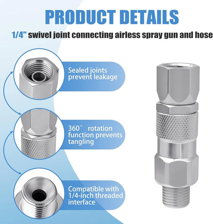 244515 1/4" Straight Hose Swivel, 360° Swivel Joint, 3000 PSI for silvery