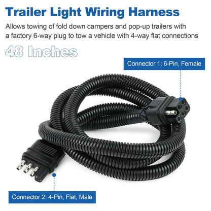 48"4-Way Flat to 6-Way Connector Wiring Harness For Forest River Rockwood Camper